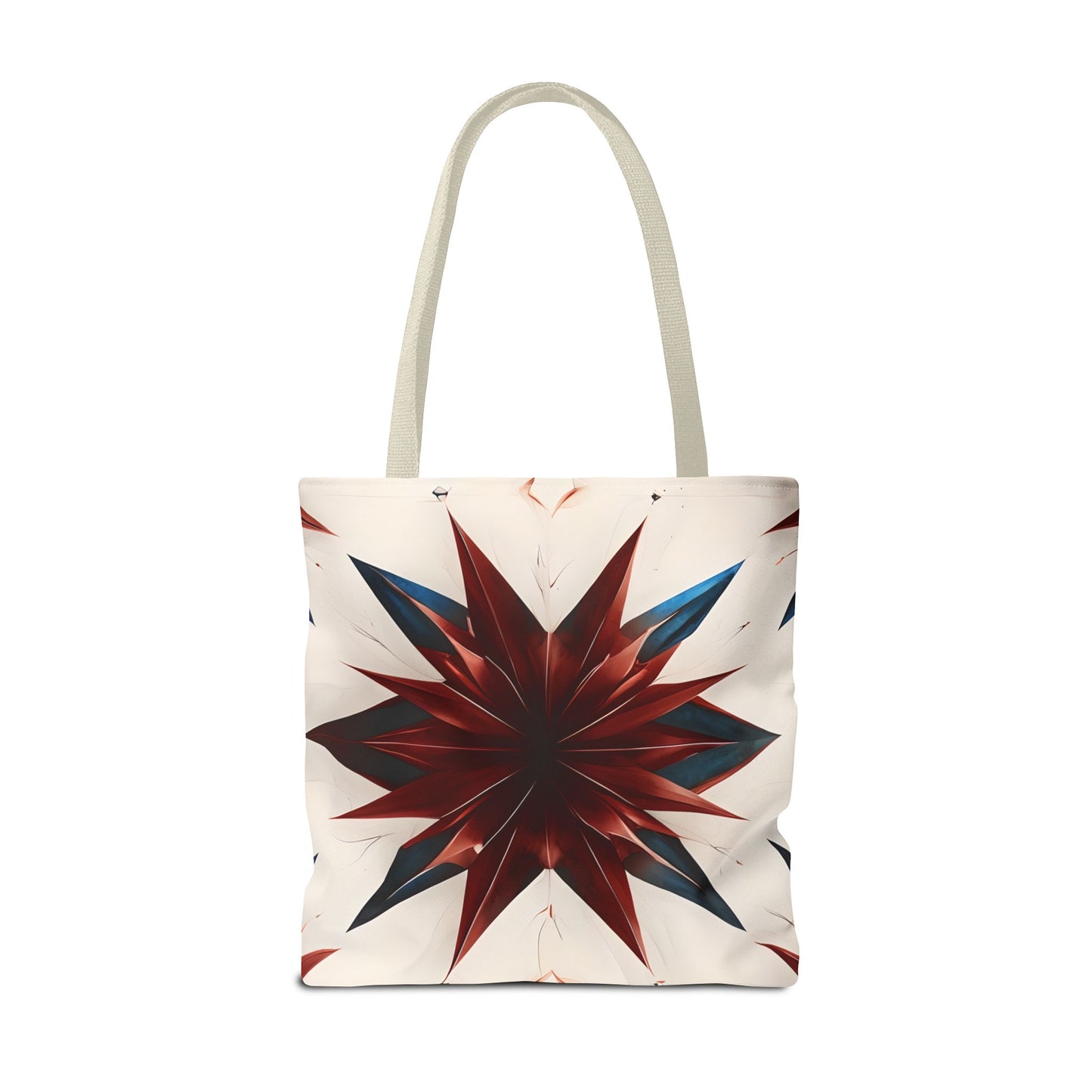 Garnet Starburst Tote Bag (16x16 & 18x18)- Bold Red Geometric Floral on Beige Canvas, Eco-Friendly & Durable