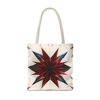 Garnet Starburst Tote Bag (16x16 & 18x18)- Bold Red Geometric Floral on Beige Canvas, Eco-Friendly & Durable