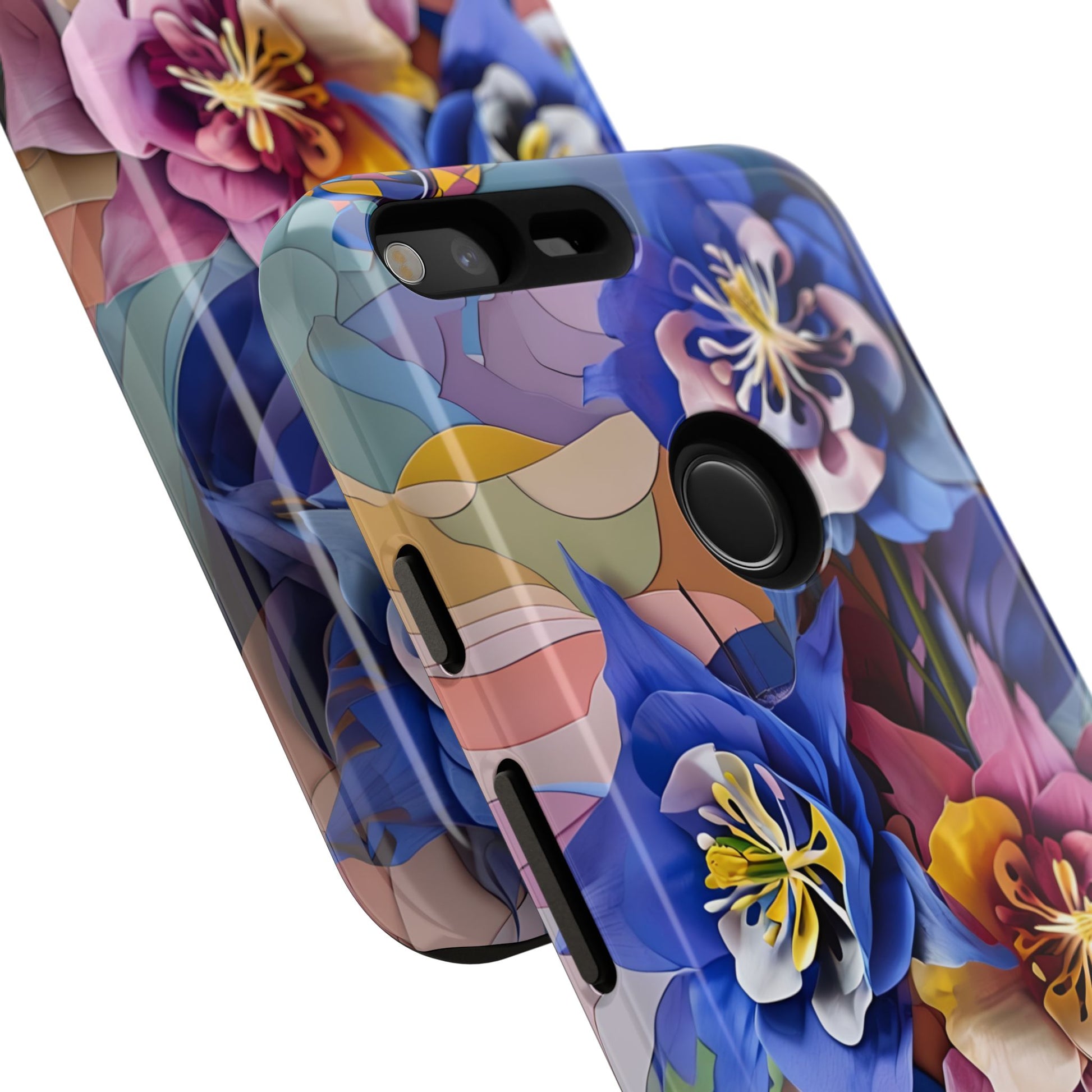 Blue Columbine Carnivale - Artistic Floral & Butterfly Google Pixel XL Tough Phone Case - Vibrant Botanical Design