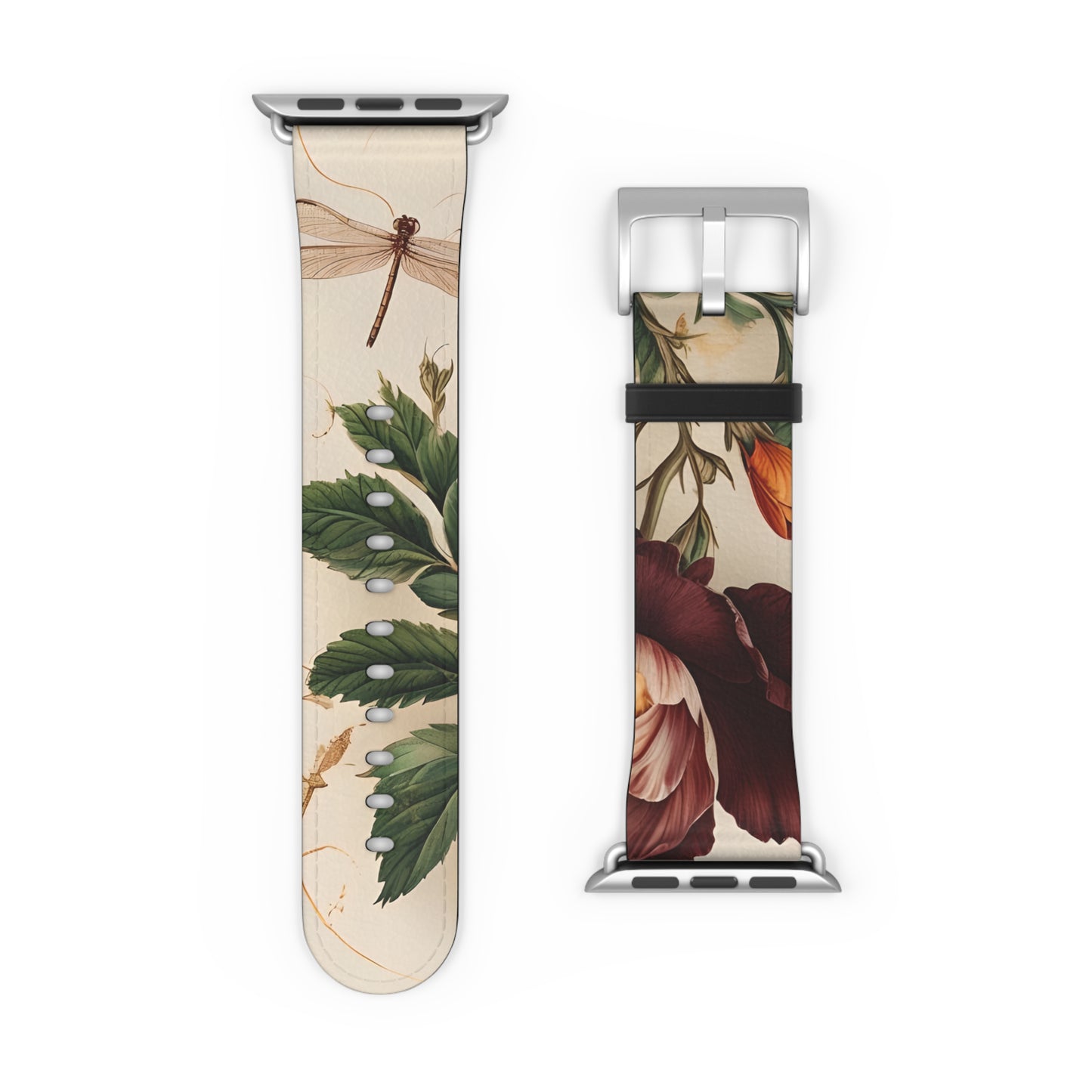 Vintage Burgundy Rose Designer Apple Watch Band - Premium Custom Strap for Series 1-9, SE & Ultra - Artistic Vegan Leather