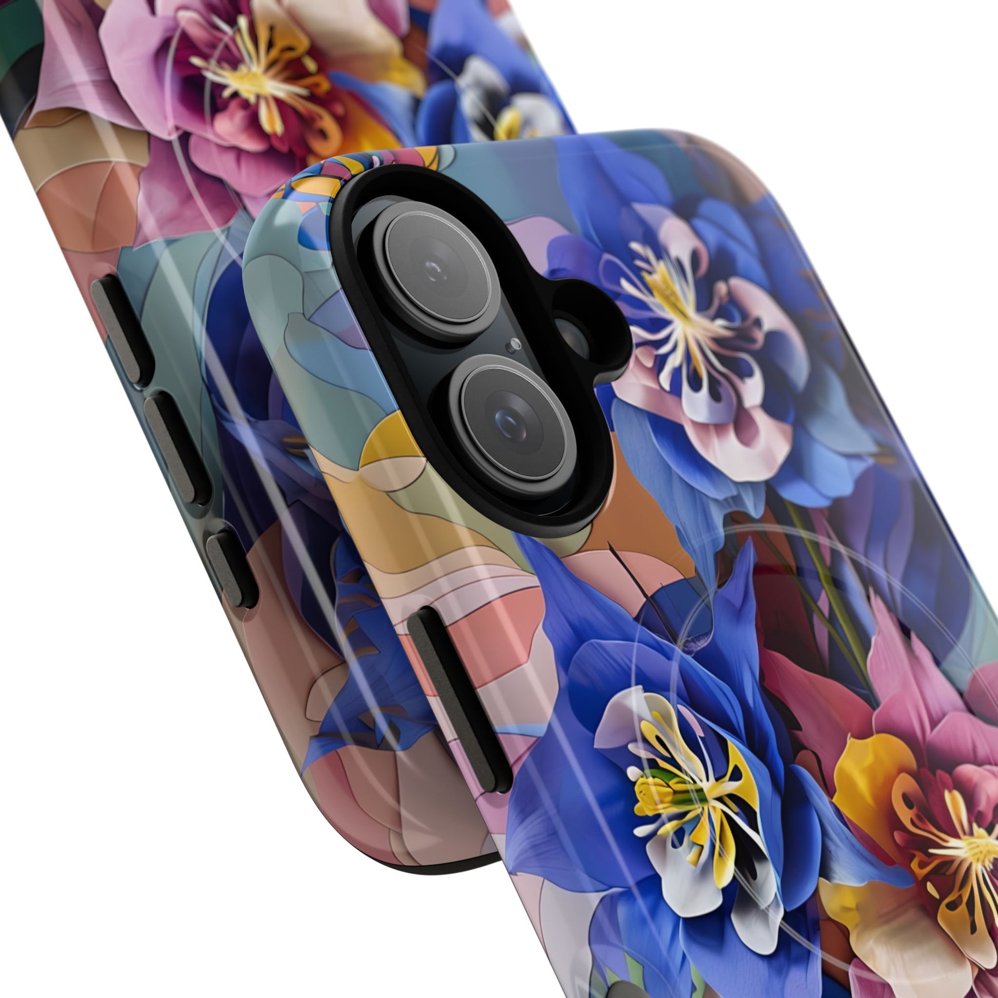 Blue Columbine Carnivale - Artistic Floral & Butterfly iPhone 16 MagSafe Phone Case - Vibrant Botanical Design
