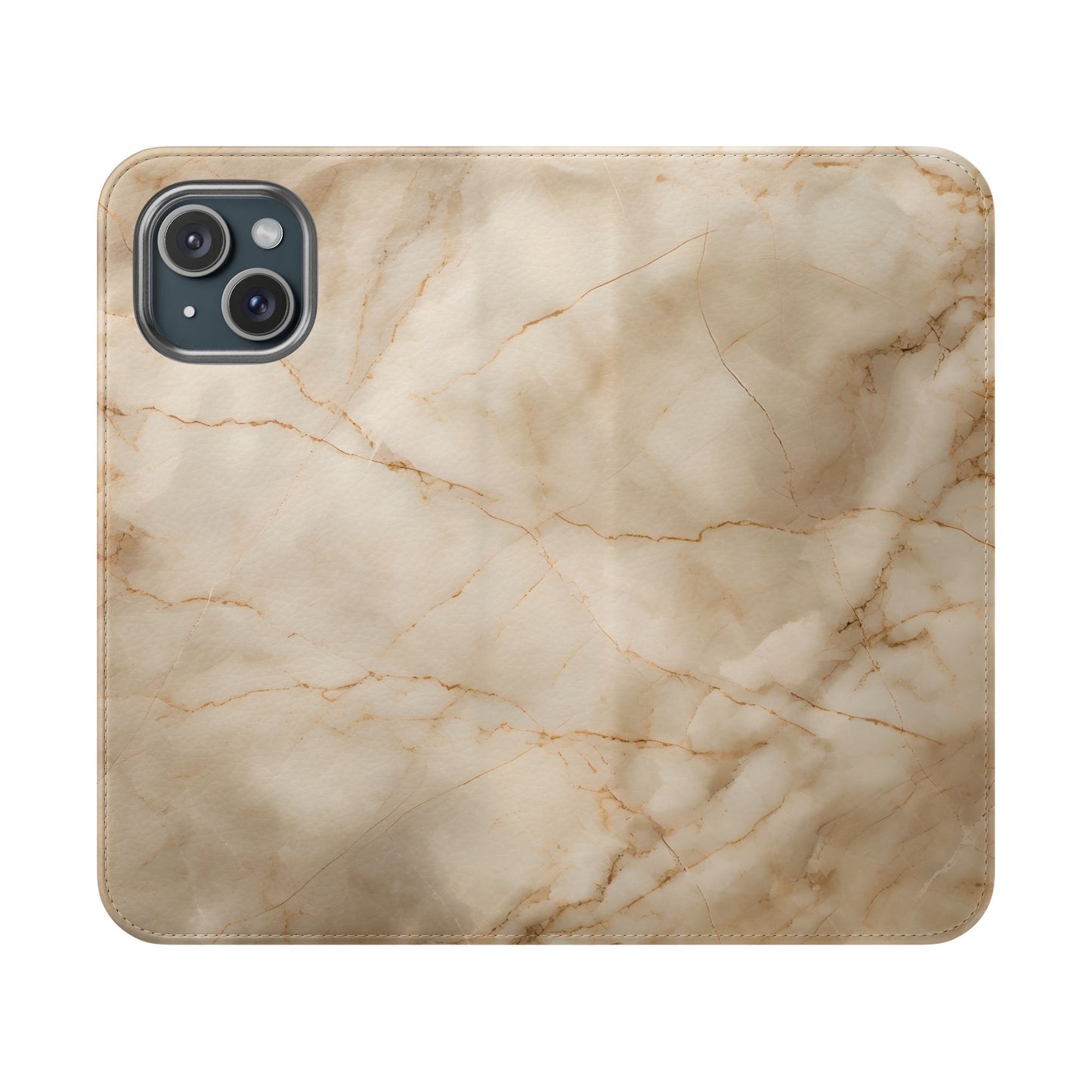 Parchment Mist beige marble iPhone wallet flip phone case with gold veining