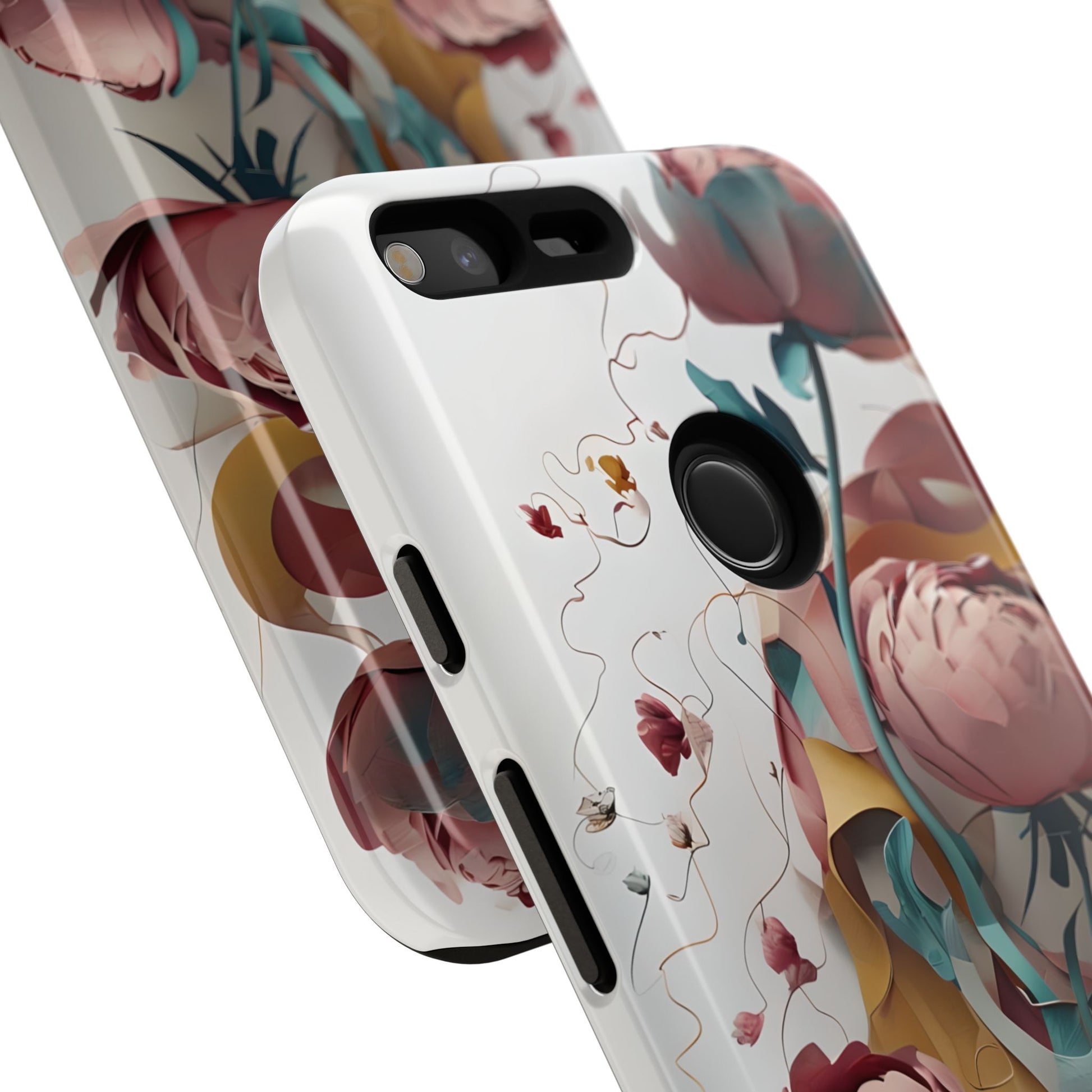 Blushing Peony Veil - Elegant Painterly Floral Google Pixel XL Tough Phone Case - Soft Blush & Teal Peony Design