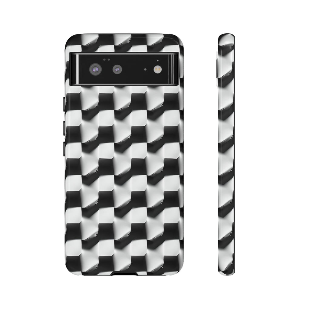 Monochrome Grid Tough Case for Google Pixel 6 - Classic Checkerboard, Black & White, Minimalist Trend