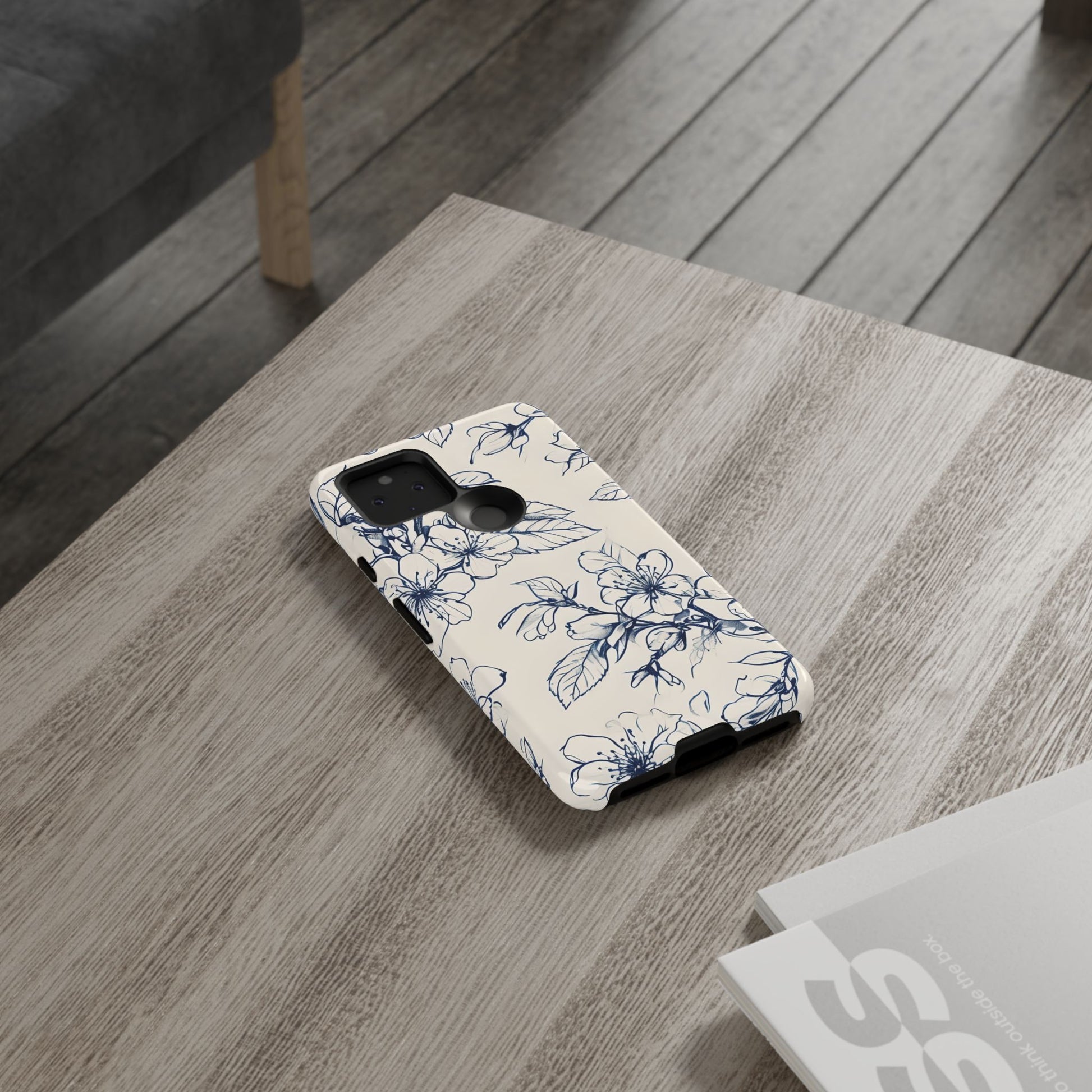 Blossom Sketch - Artistic Blue Floral Google Pixel 5 5G - Tough Phone Case - Hand-Drawn Botanical Design