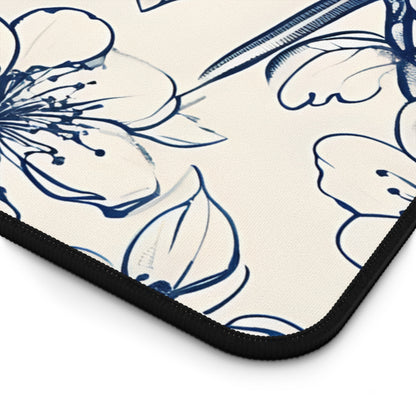 Close-up of Blossom Sketch desk mat showing detailed floral sketch artwork