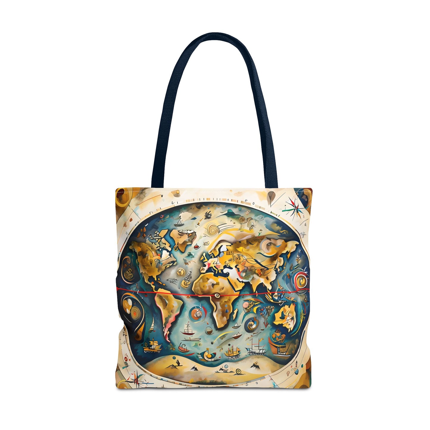 Celestial Map Tote (16x16 & 18x18)- Vintage Star Chart and Antique Globe Design on Navy-Handled Canvas, Reusable & Eco-Friendly
