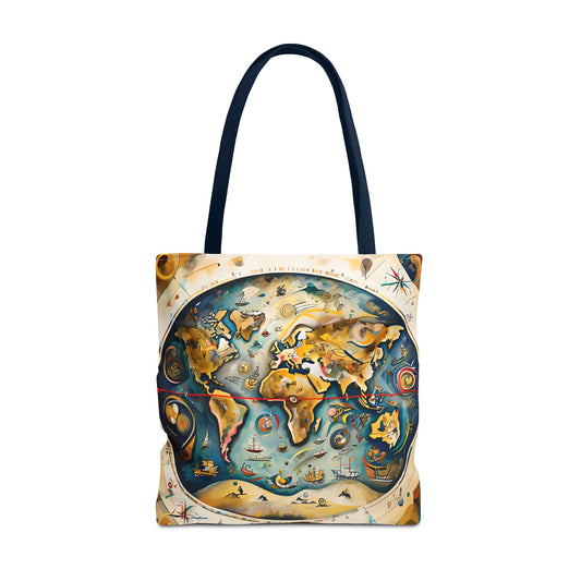 Celestial Map Tote (16x16 & 18x18)- Vintage Star Chart and Antique Globe Design on Navy-Handled Canvas, Reusable & Eco-Friendly