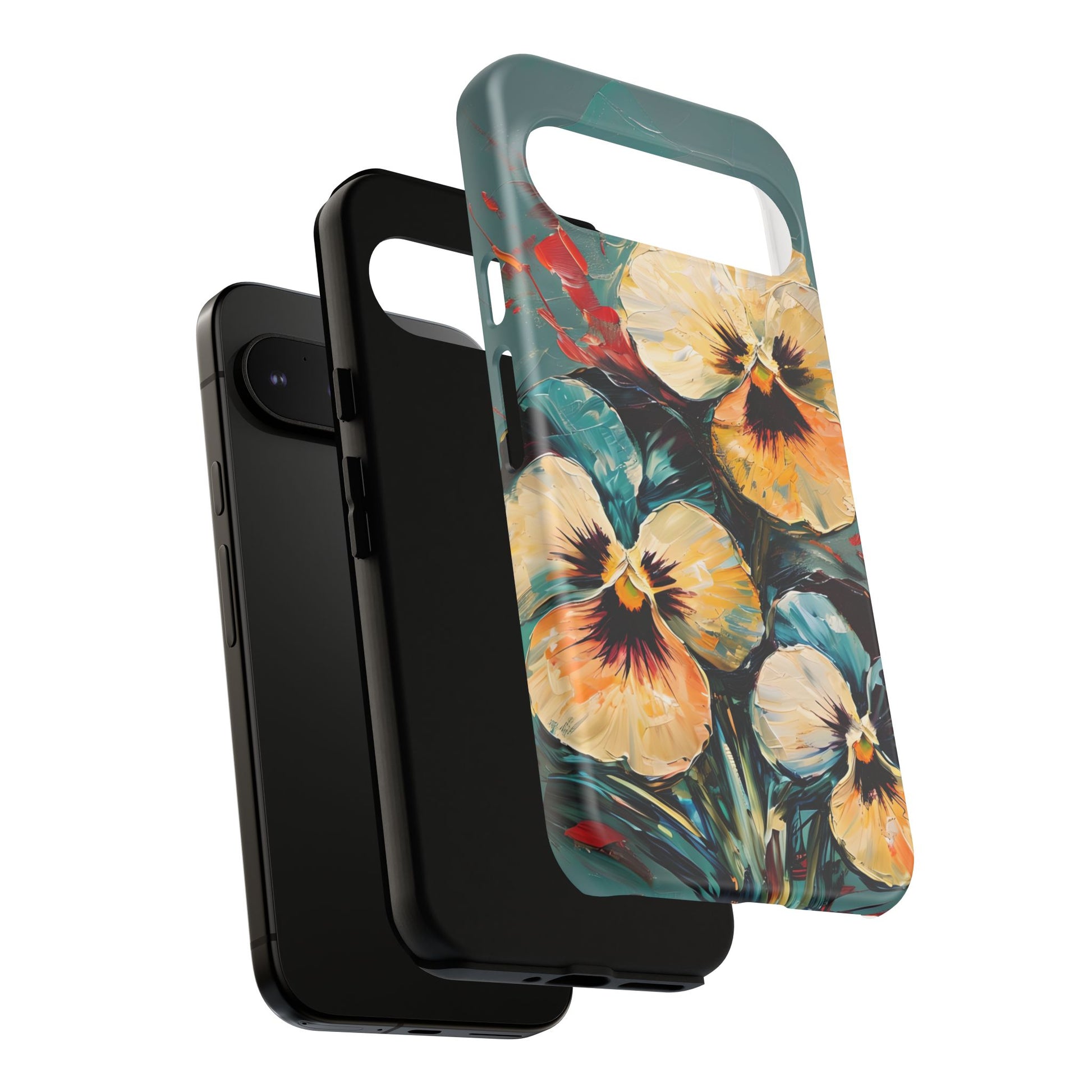 Golden Pansy Cascade Tough Case for Google Pixel 9 Pro XL- Floral Artistic Shockproof Cover, Elegant Protective Phone Case