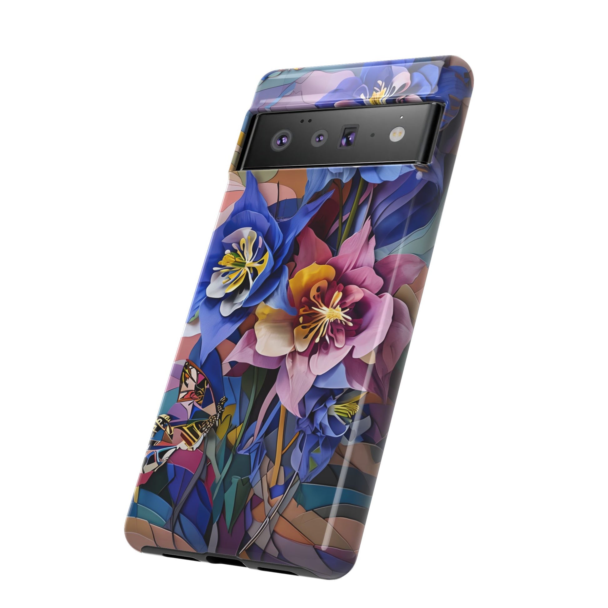 Blue Columbine Carnivale - Artistic Floral & Butterfly Google Pixel 6 Pro Tough Phone Case - Vibrant Botanical Design