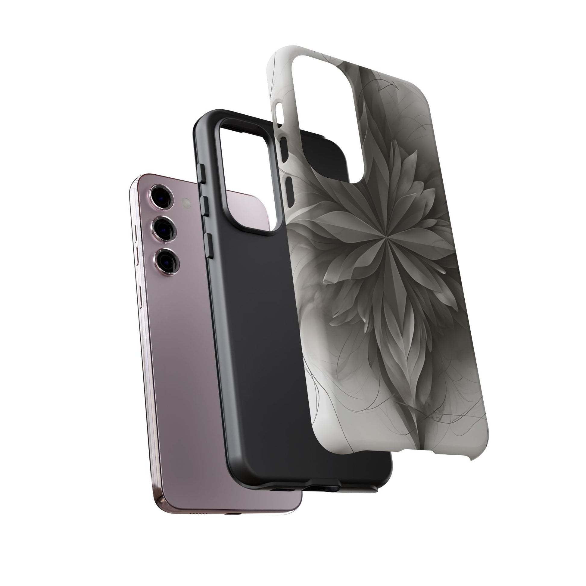 Silver Lotus - Elegant Monochrome Floral Samsung Galaxy S23 Plus Tough Phone Case - Modern Lotus Design
