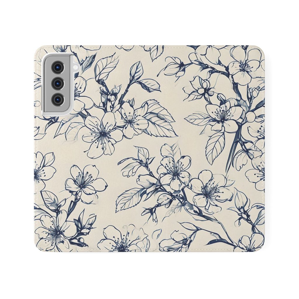 Blossom Sketch - Minimalist Floral Flip Phone Case for Samsung Galaxy S21
