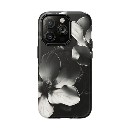 Monochrome Magnolia - Elegant Black & White Floral iPhone MagSafe Phone Case - Artistic Magnolia Design