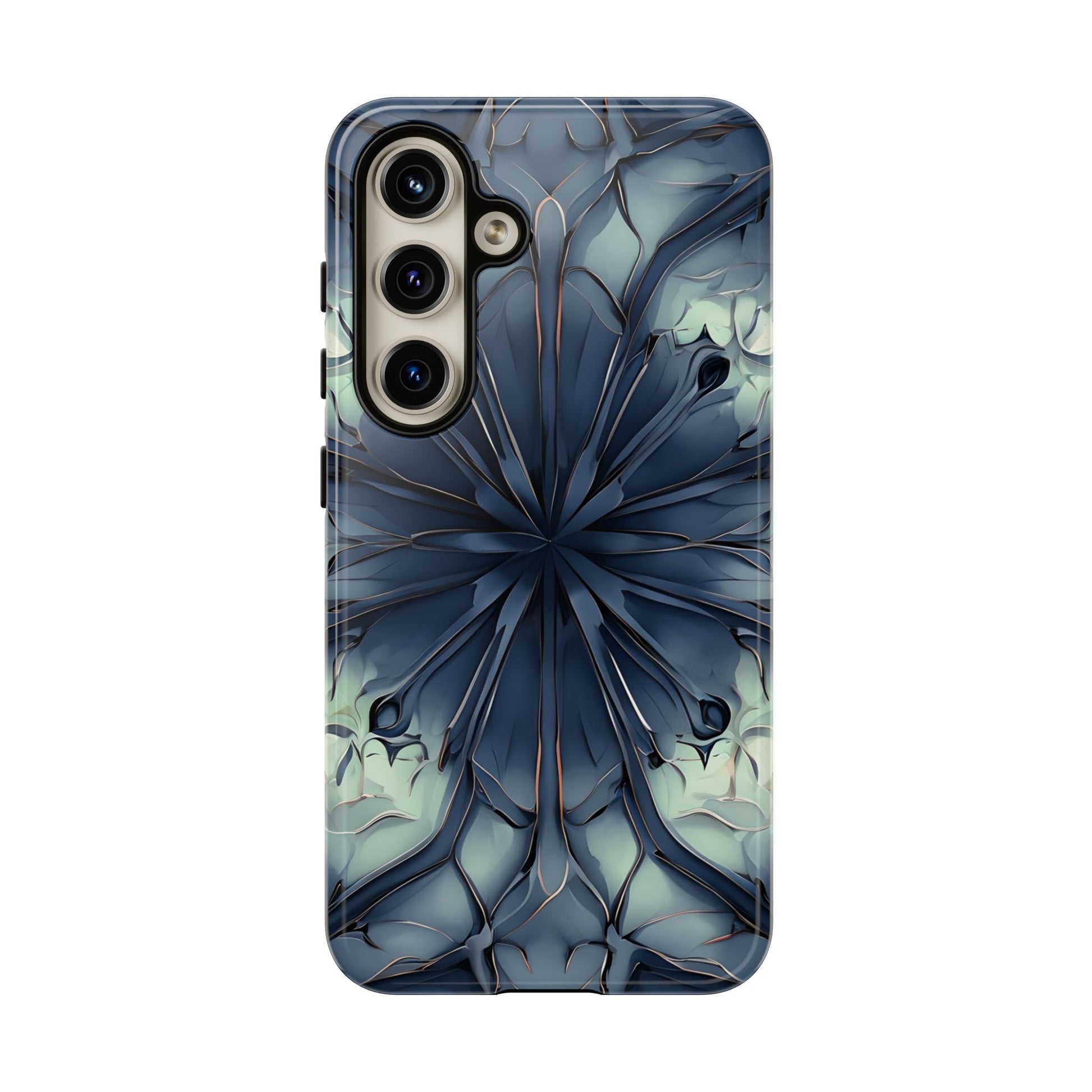 Indigo Mosaic - Artistic Kaleidoscope Collection Artistic Floral - Samsung Galaxy S24 Tough Phone Case - Bold Blue Symmetrical Design