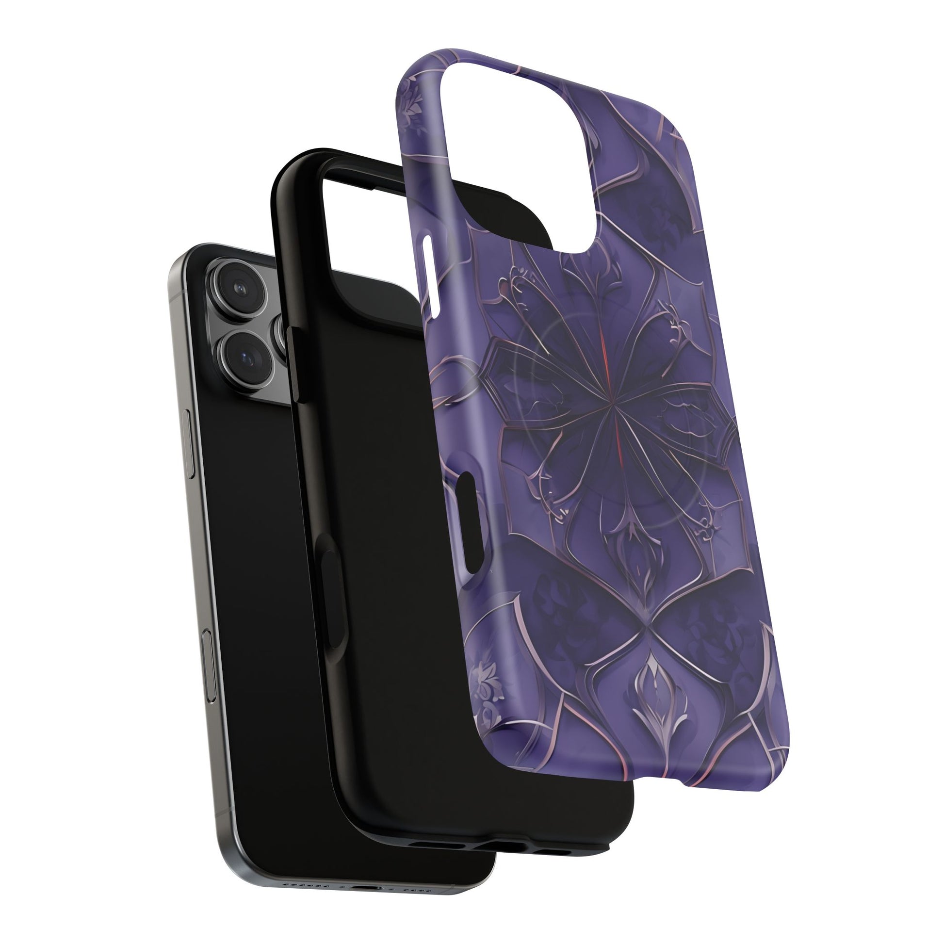 Violet Nebula - Kaleidoscope Collection Artistic Floral Burst - iPhone 16 Pro Max MagSafe Phone Case -Bold Purple Symmetrical Design