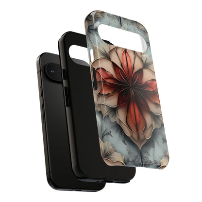 Ember Bloom - Kaleidoscope Collection Artistic Floral - Google Pixel Tough Phone Case - Fiery Symmetrical Design