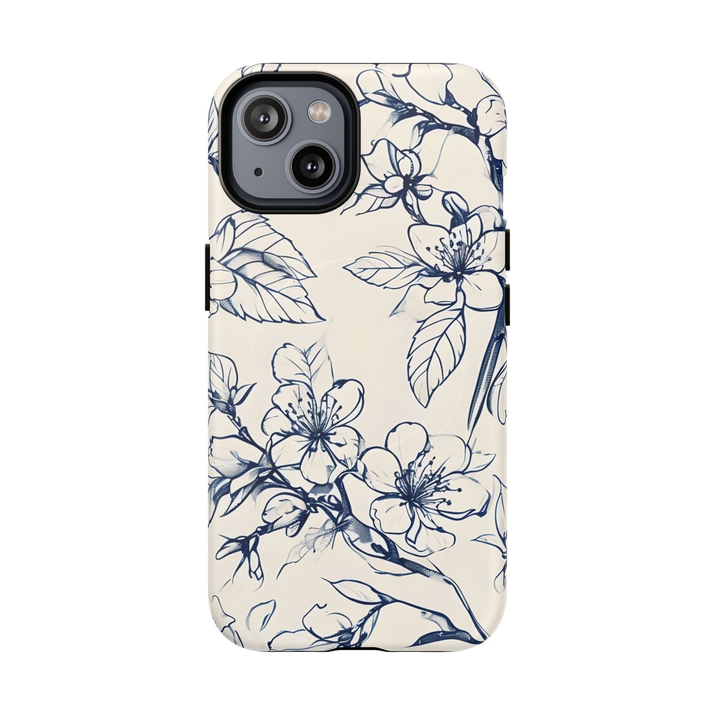 Blossom Sketch - Artistic Blue Floral - iPhone MagSafe Phone Case - Botanical Design