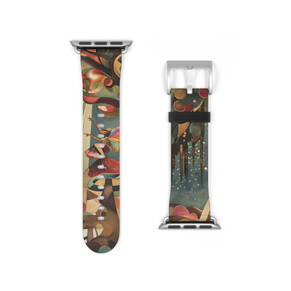 Enchanted Orchard Apple Watch band strap with silver clasp showing colorful orchard botanical pattern
