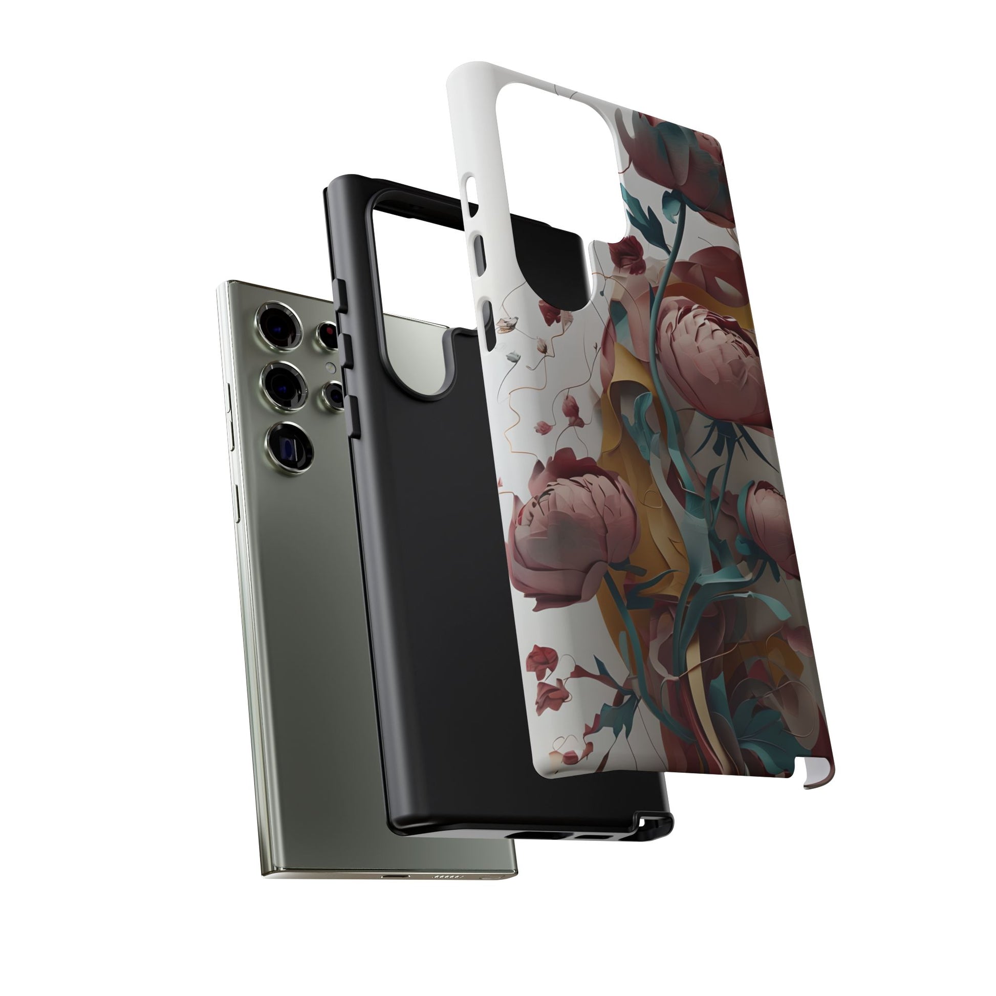 Blushing Peony Veil - Elegant Painterly Floral Samsung Galaxy S23 Ultra Tough Phone Case - Soft Blush & Teal Peony Design