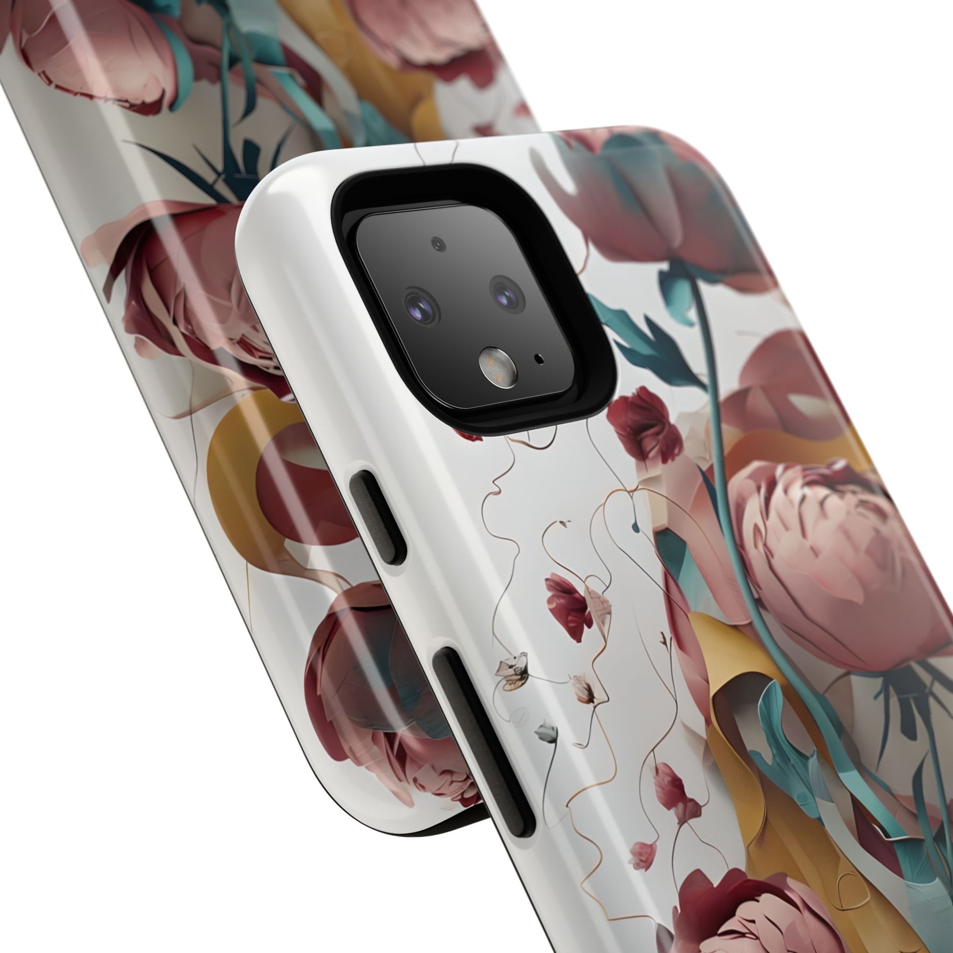 Blushing Peony Veil - Elegant Painterly Floral Google Pixel 4 Tough Phone Case - Soft Blush & Teal Peony Design