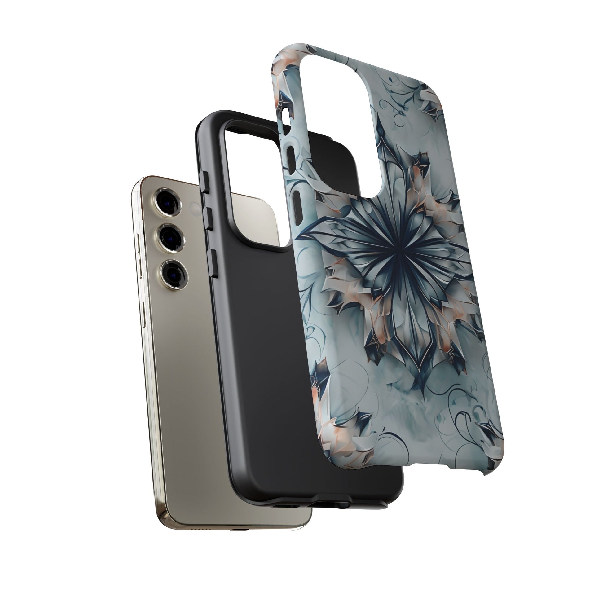 Indigo Mirage - Artistic Kaleidoscope Collection Artistic Floral - Samsung Galaxy S23 Tough Phone Case - Bold Indigo Symmetrical Design