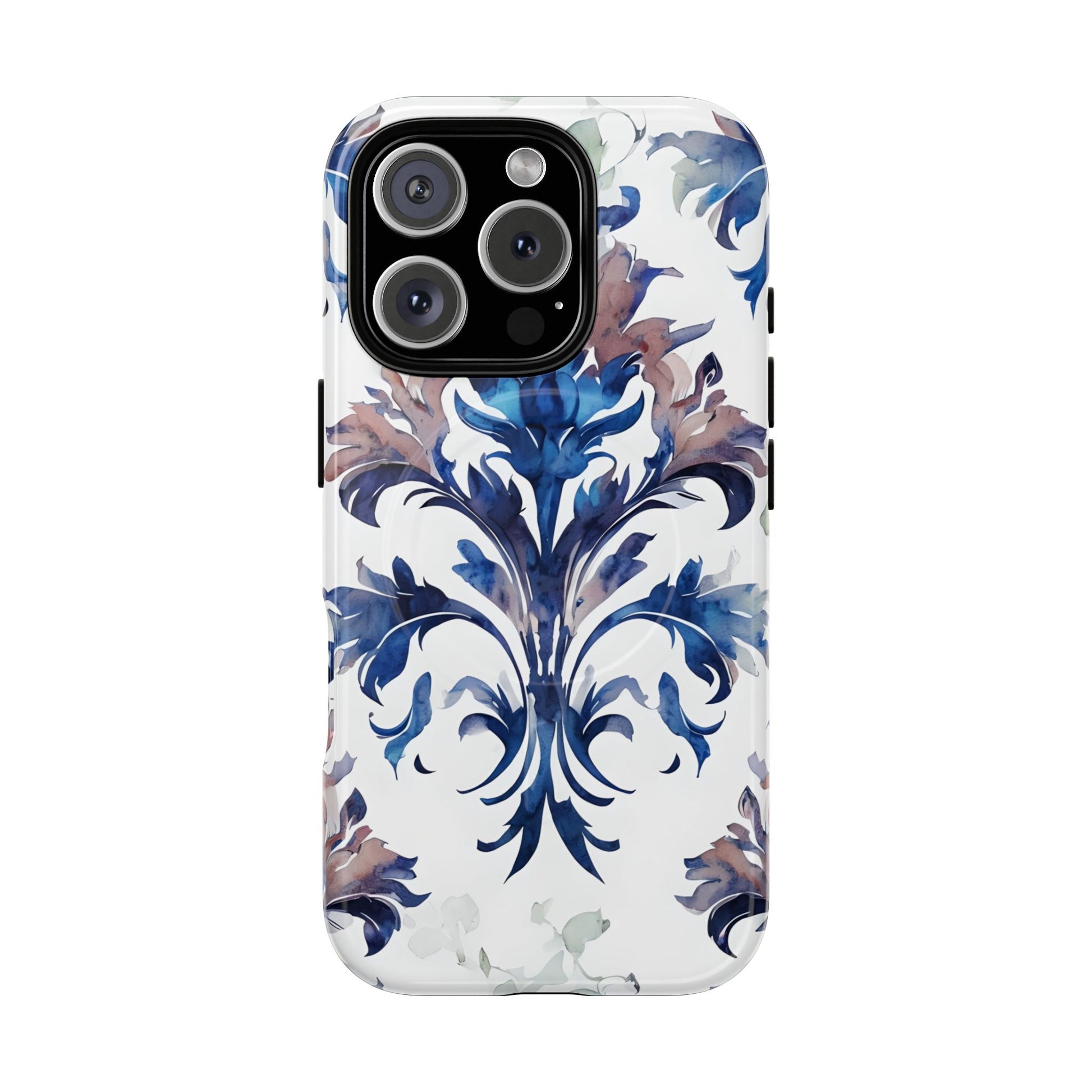 Delft Reverie - Elegant Blue & White iPhone 16 Pro MagSafe Phone Case - Dutch Delftware-Inspired Floral Design
