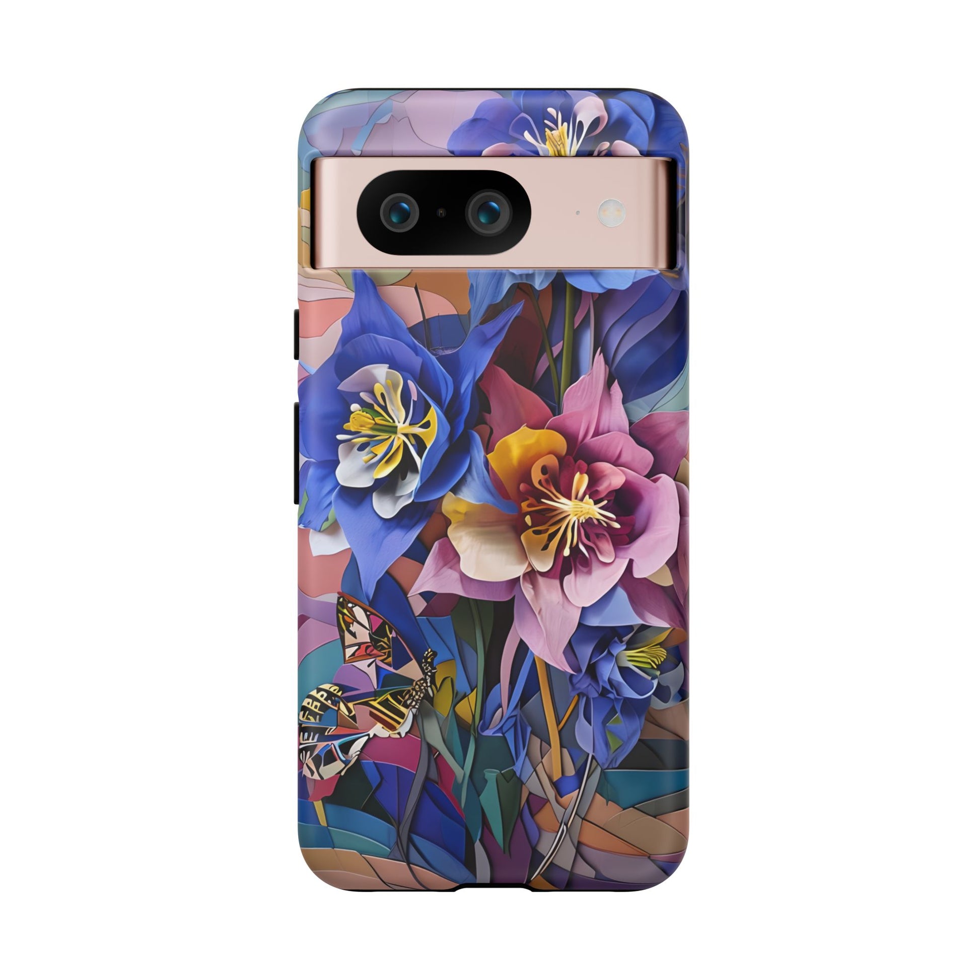 Blue Columbine Carnivale - Artistic Floral & Butterfly Google Pixel 8 Tough Phone Case - Vibrant Botanical Design