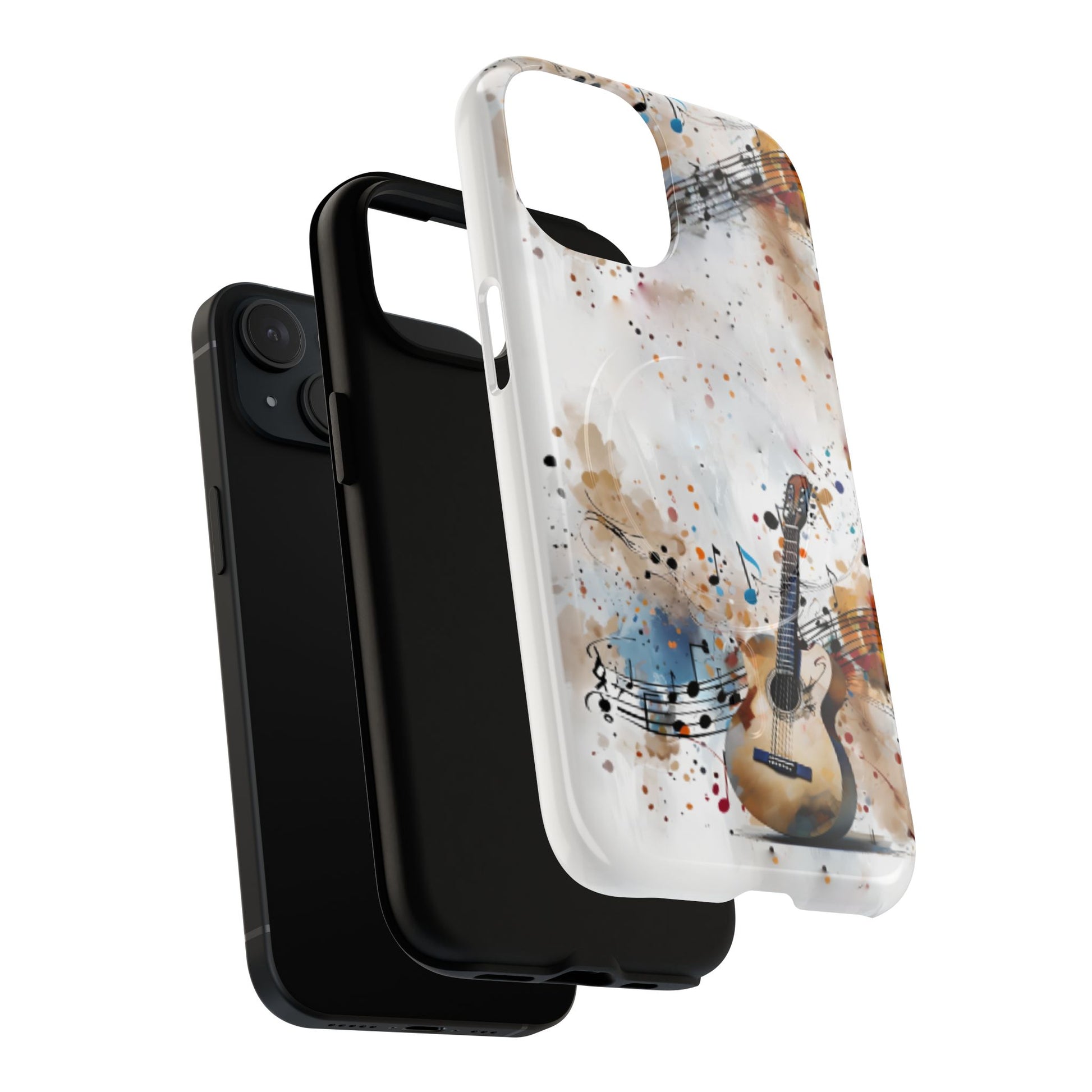 Strum and Flow shockproof dual layer iPhone MagSafe case with acoustic guitar watercolor design