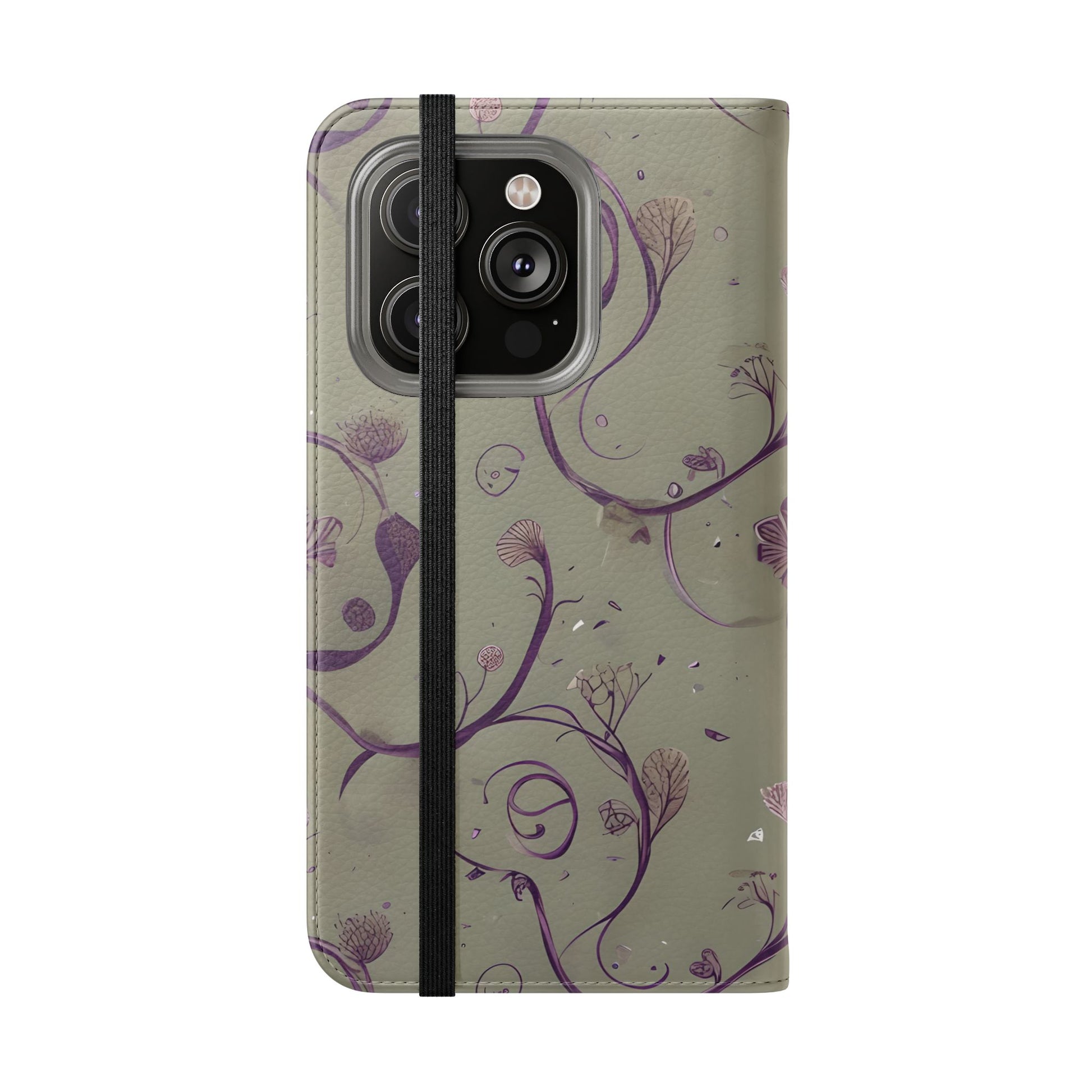 Twilight Thistle Bloom Wallet Phone Case - Elegant Purple Floral Vine Flip Cover for iPhone 14 Pro