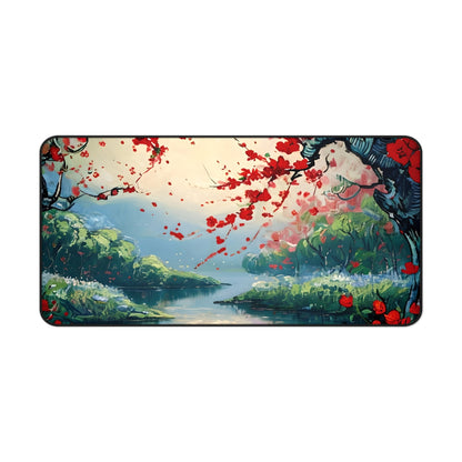 Crimson Blossom Desk Mat - Premium Office Desk Pad, 3 Sizes Available, Artistic Workspace Protection