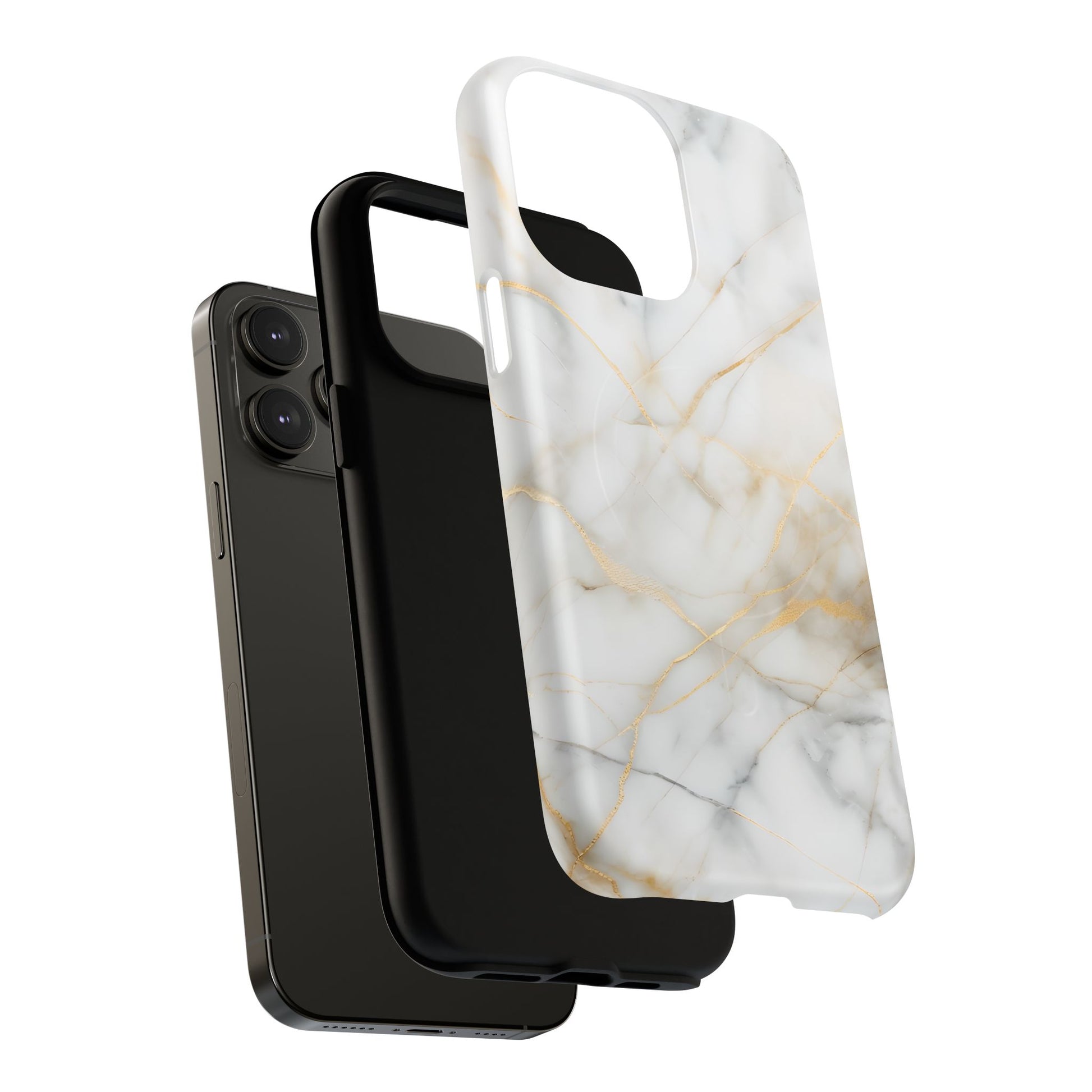 Golden Vein iPhone 14 Pro Max MagSafe Phone Case -White Neutral Marble Design