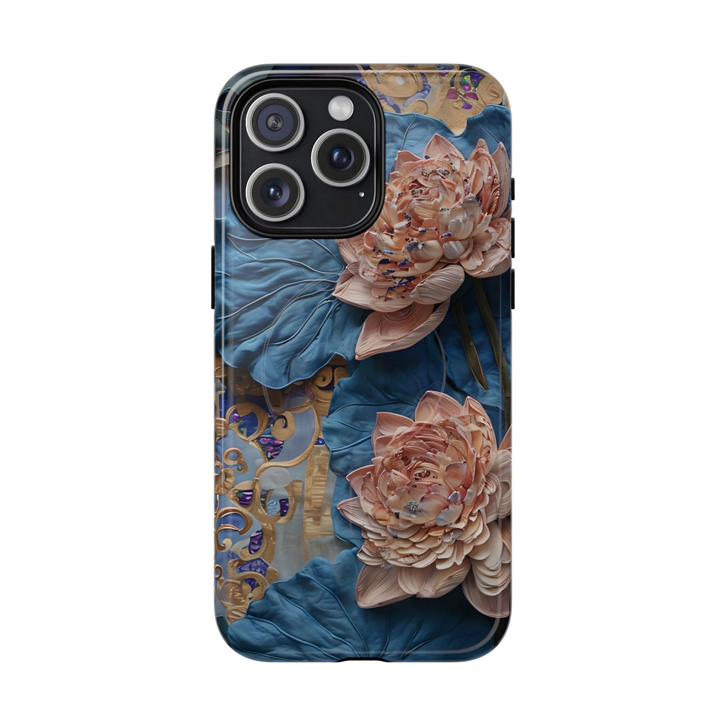 Peony Midnight Tapestry - iPhone Case- MagSafe Compatible - Elegant Blue & Blush Artful Phone Cover