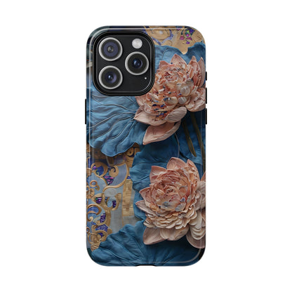 Peony Midnight Tapestry - iPhone Case- MagSafe Compatible - Elegant Blue & Blush Artful Phone Cover