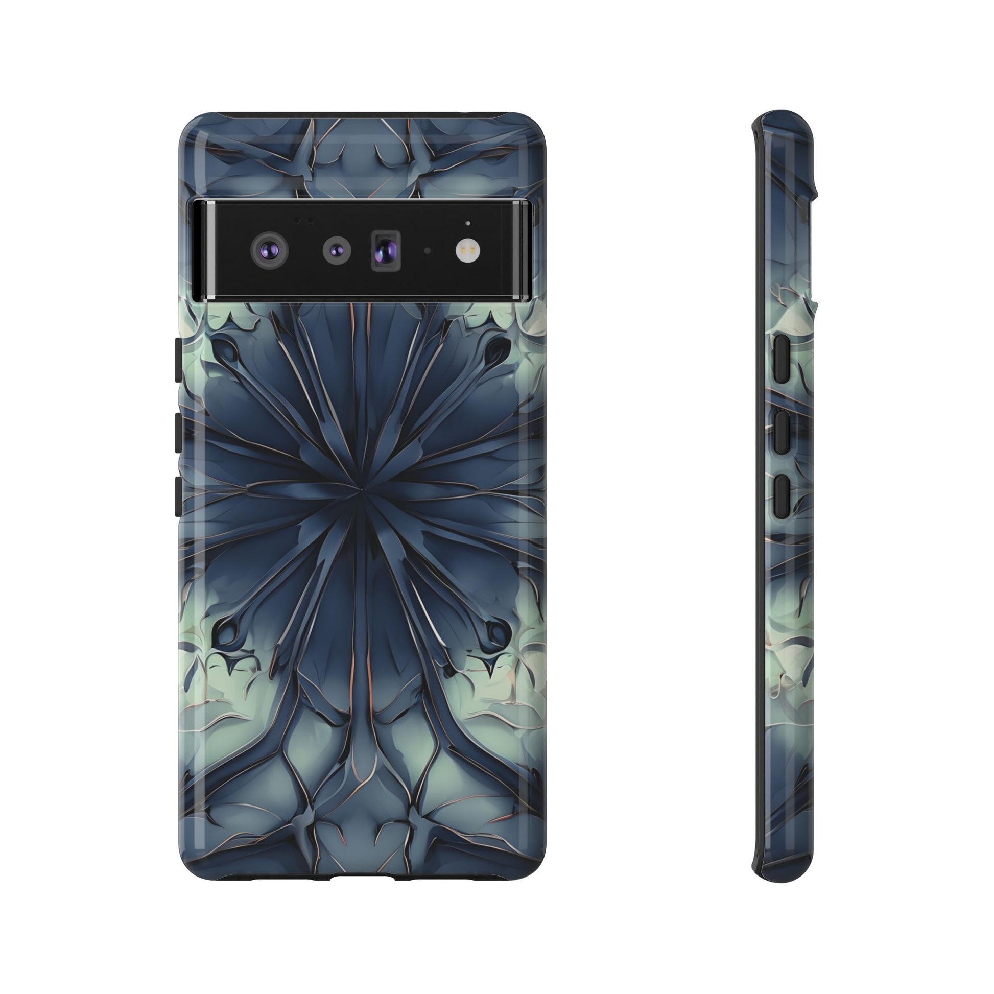Indigo Mosaic - Artistic Kaleidoscope Collection Artistic Floral - Google Pixel 6 Pro Tough Phone Case - Bold Blue Symmetrical Design