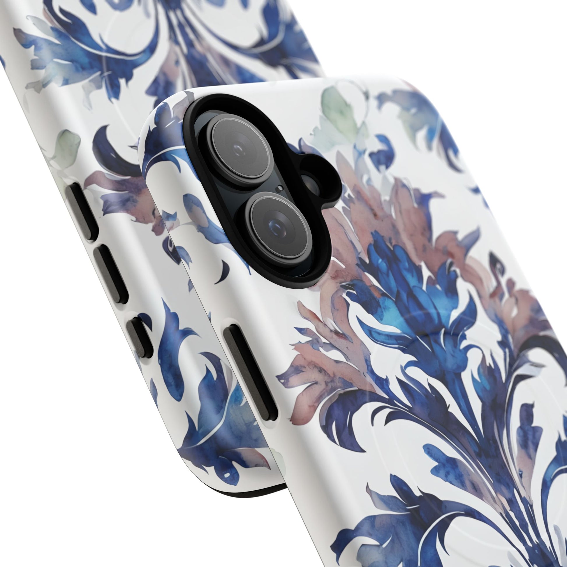 Delft Reverie - Elegant Blue & White iPhone 16 Plus MagSafe Phone Case - Dutch Delftware-Inspired Floral Design