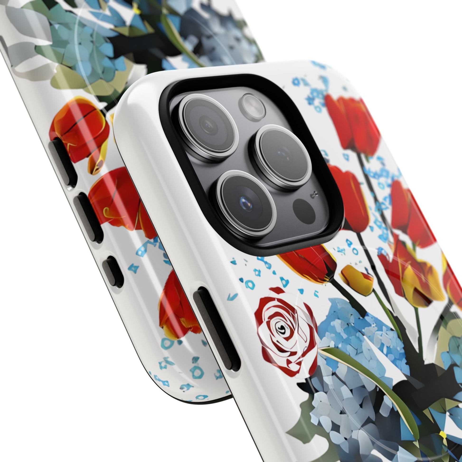 Bouquet Brilliance - Artistic Floral iPhone 15 Pro MagSafe Phone Case - Vibrant Tulip, Rose & Hydrangea Design