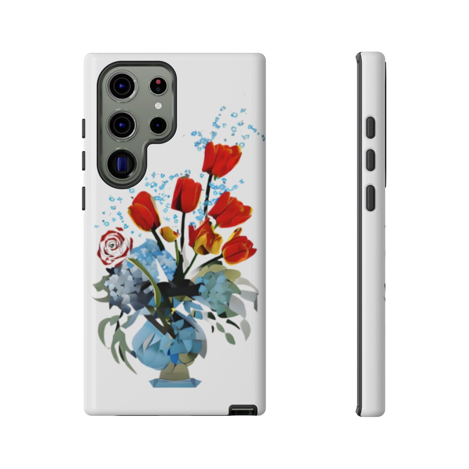 Bouquet Brilliance colorful flower bouquet wraparound Samsung Galaxy phone case front and side view