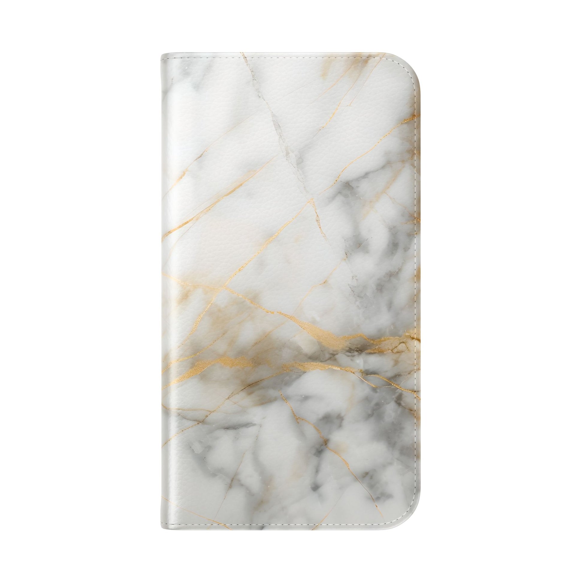 Golden Vein Wallet Phone Case - Gold & White Marble Design - Flip Cover for iPhone 15 Pro