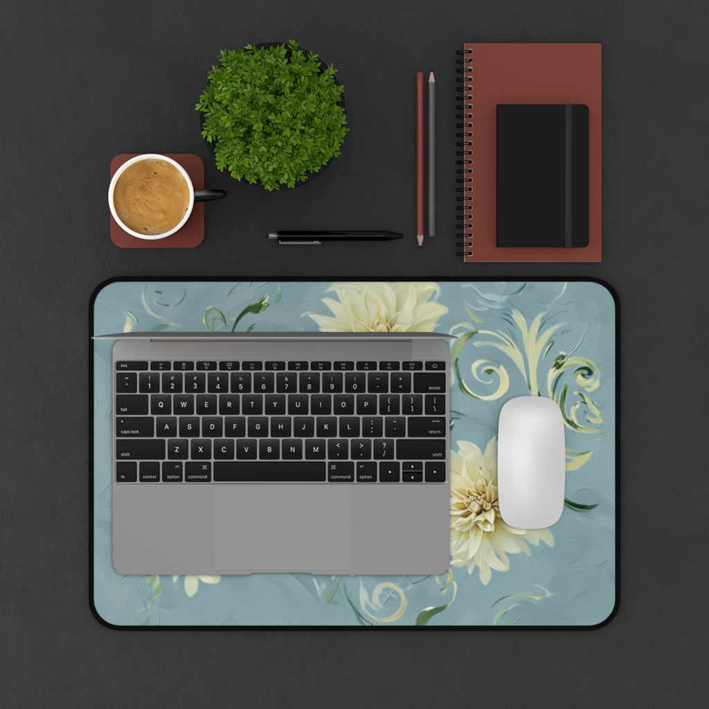 Golden Dahlia Trio Desk Mat - Premium Office Desk Pad, 3 Sizes Available, Artistic Workspace Protection