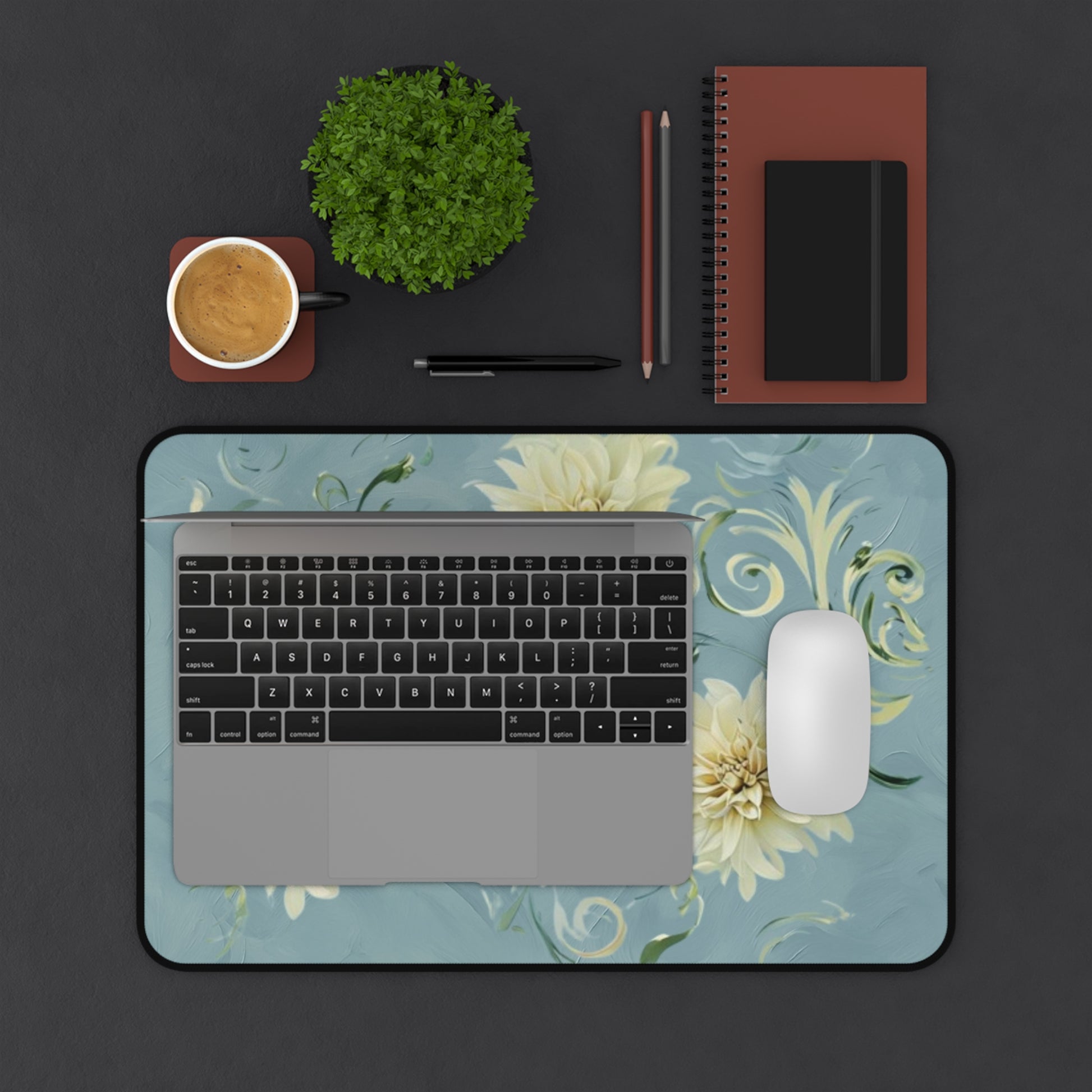 Golden Dahlia Trio Desk Mat - Premium Office Desk Pad, 3 Sizes Available, Artistic Workspace Protection