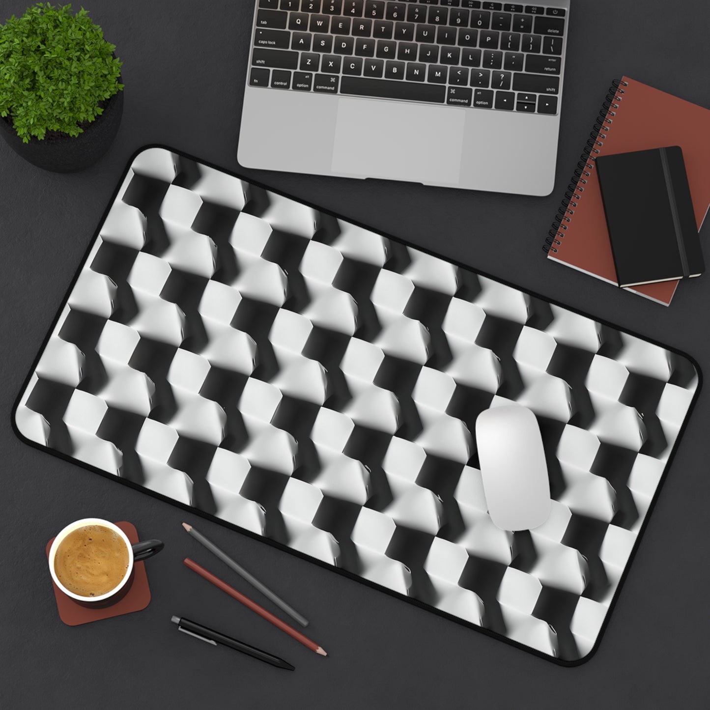 Monochrome Grid Desk Mat - Premium Office Desk Pad, 3 Sizes Available, Artistic Workspace Protection