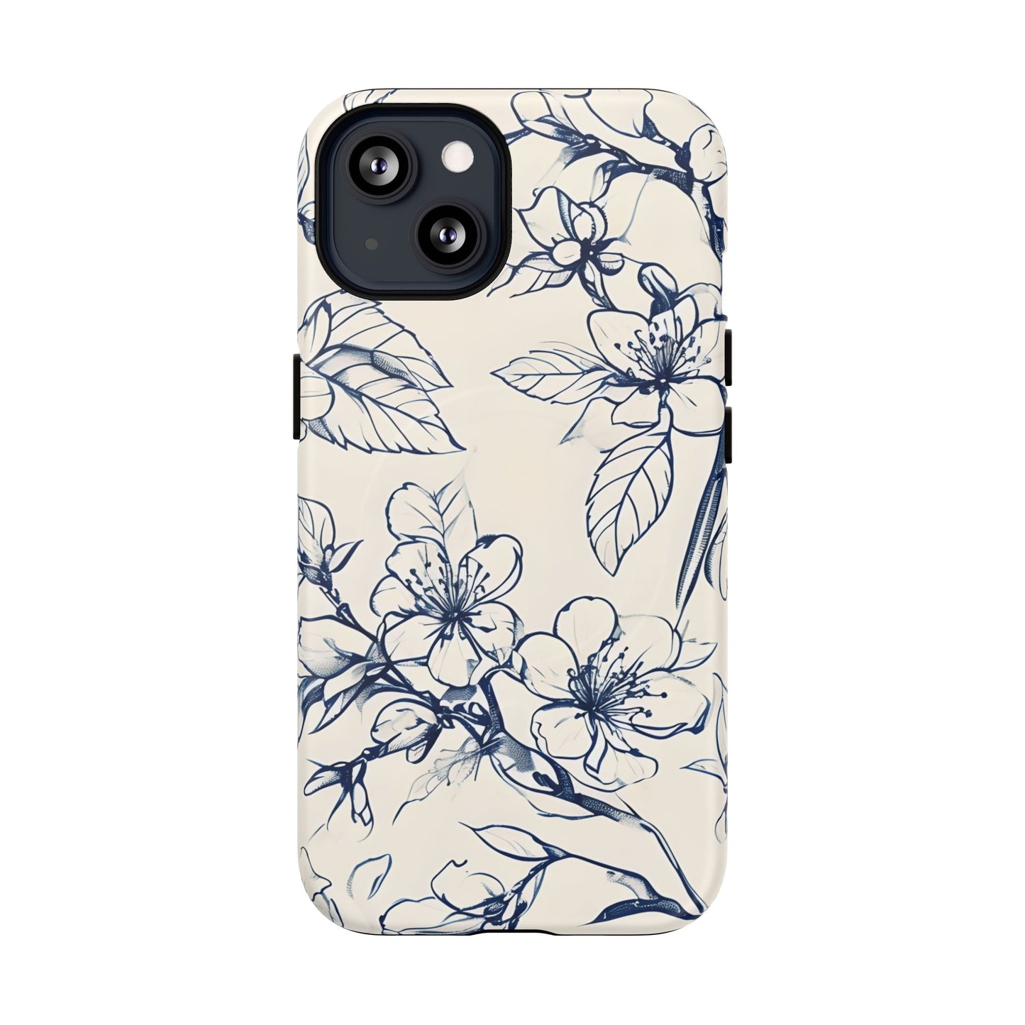 Blossom Sketch - Artistic Blue Floral - iPhone MagSafe Phone Case - Botanical Design