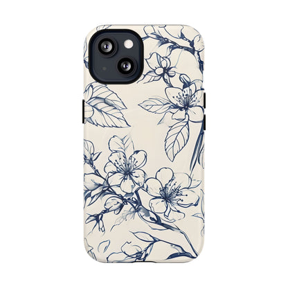 Blossom Sketch - Artistic Blue Floral - iPhone MagSafe Phone Case - Botanical Design