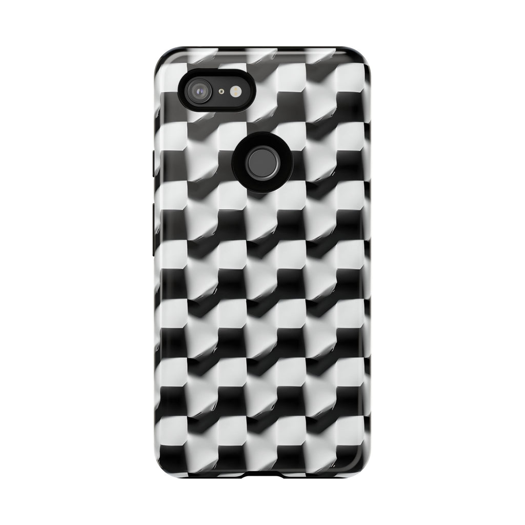Monochrome Grid Tough Case for Google Pixel 3XL - Classic Checkerboard, Black & White, Minimalist Trend