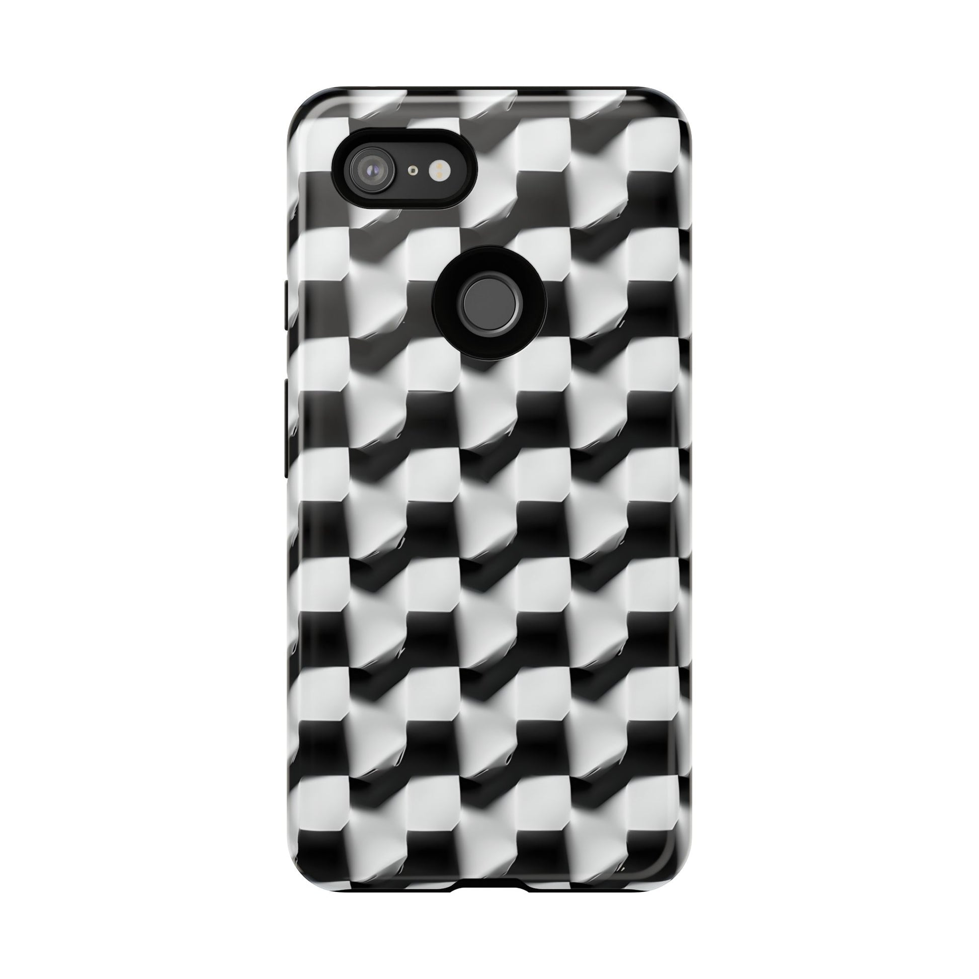 Monochrome Grid Tough Case for Google Pixel 3XL - Classic Checkerboard, Black & White, Minimalist Trend