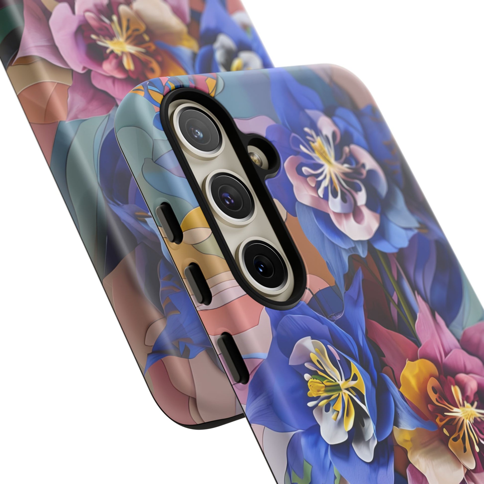 Blue Columbine Carnivale - Artistic Floral & Butterfly Samsung S24 Plus Tough Phone Case - Vibrant Botanical Design