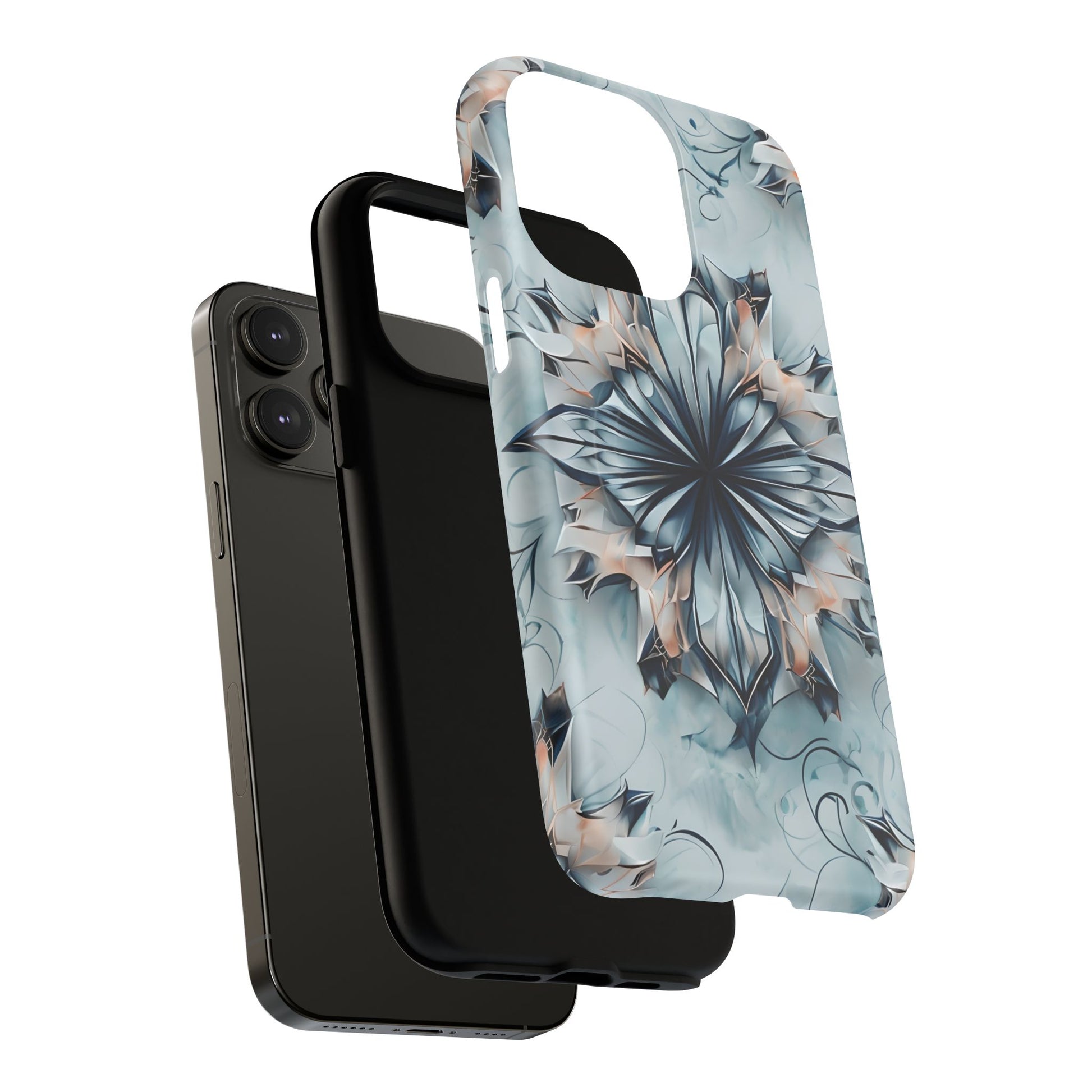 Indigo Mirage - Artistic Kaleidoscope Collection Artistic Floral - iPhone 14 Pro Max MagSafe Phone Case -Bold Indigo Symmetrical Design
