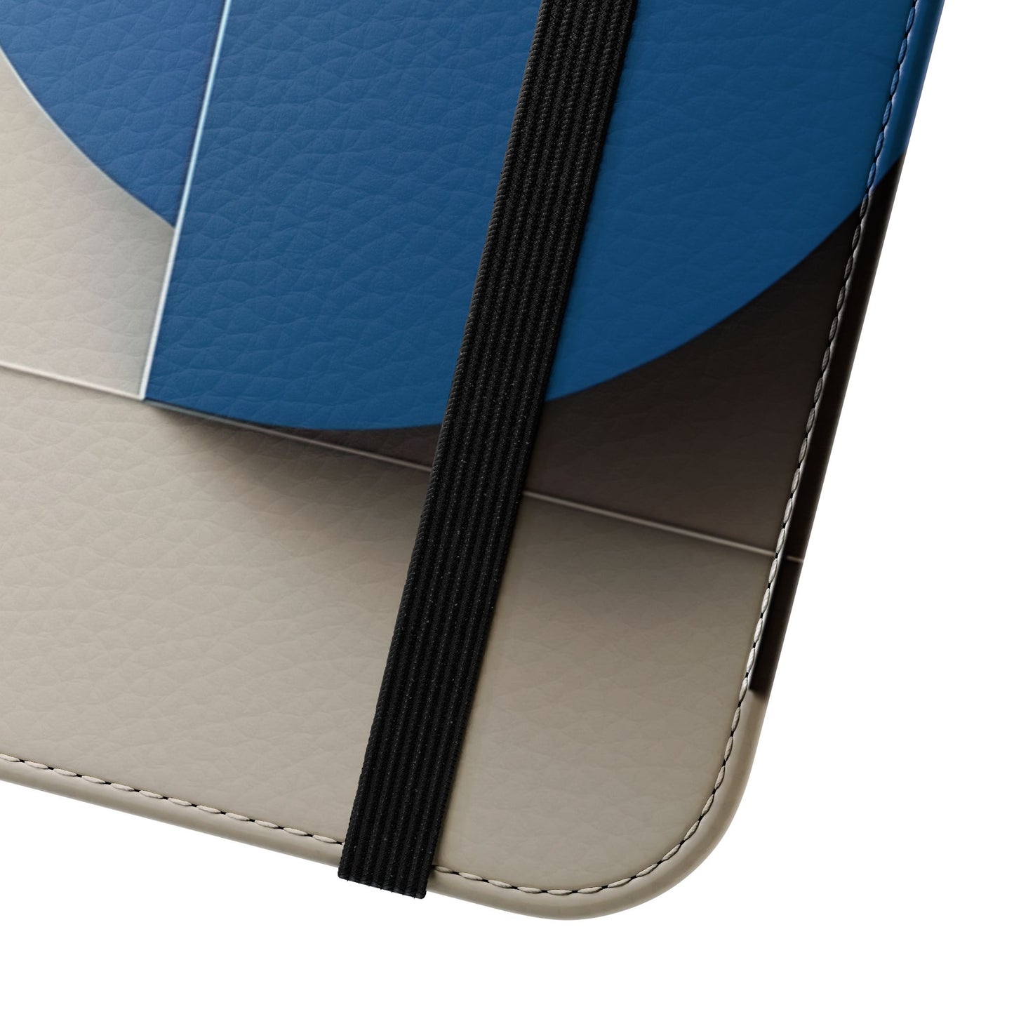 Close view of Chromatic Construct geometric iPhone wallet flip phone case with elastic closure