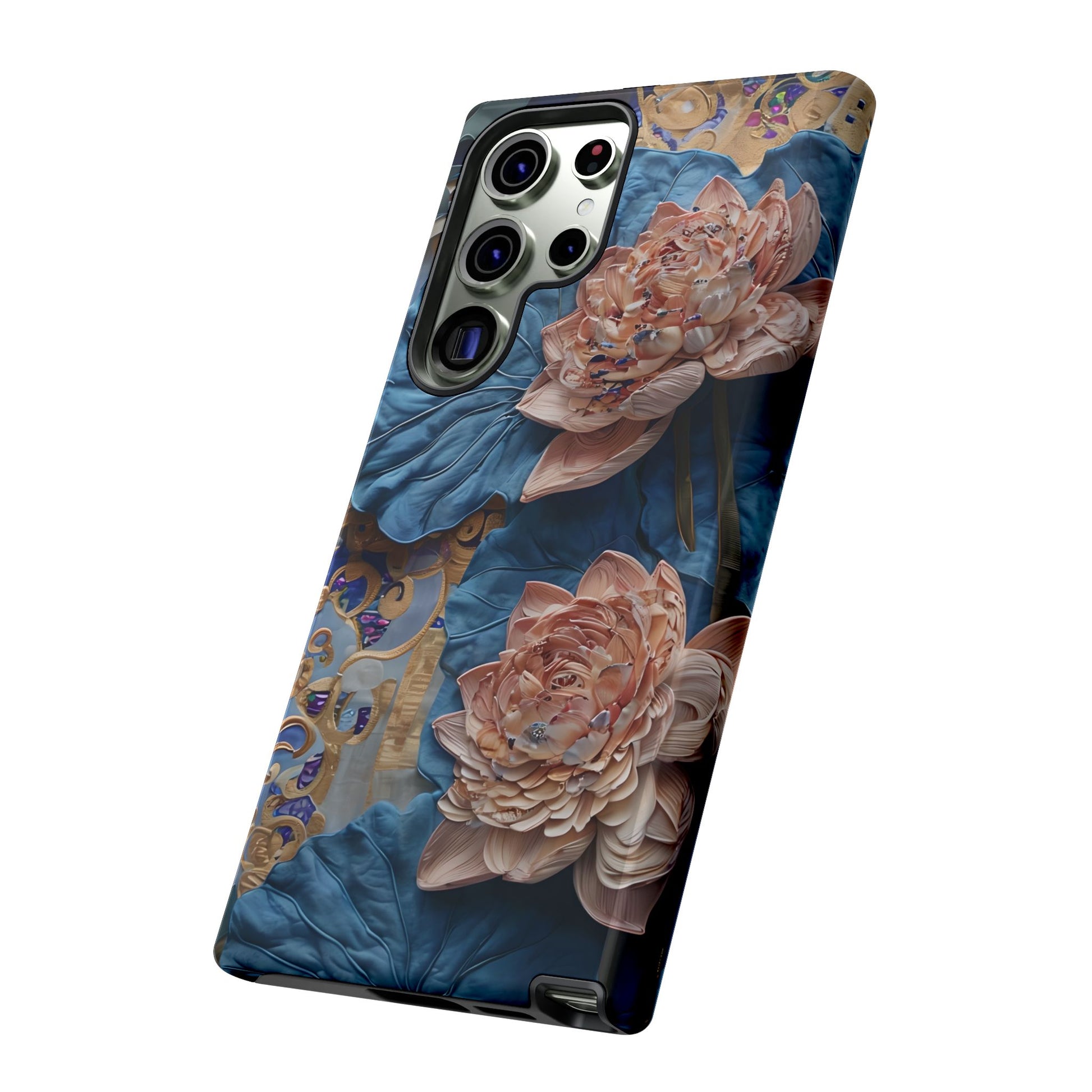Peony Midnight Tapestry - Samsung Galaxy S23 Ultra - Elegant Blue & Blush Artful Phone Cover