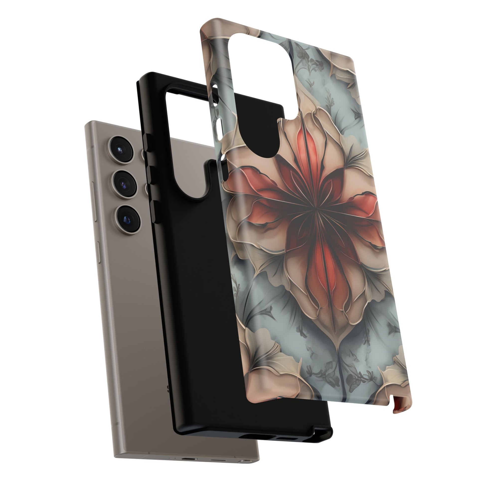 Ember Bloom - Kaleidoscope Collection Artistic Floral - Samsung Galaxy S24 Ultra Tough Phone Case - Fiery Symmetrical Design